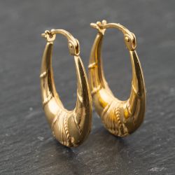 Second Hand 9ct Yellow Gold 23mm Patterned Creole Earrings 41173889