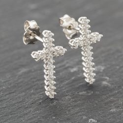 Second Hand 18ct White Gold 18.3mm Diamond Cross Stud Earrings 41173905