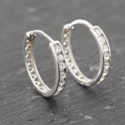 Second Hand 9ct White Gold 18.4mm Cubic Zirconia Channel Set Hoop Earrings 41173906