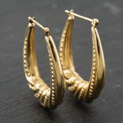 Second Hand 9ct Yellow Gold 34mm Oval Patterned Creole Earrings 41173924