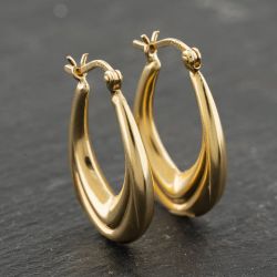 Second Hand Yellow Gold 25mm Patterned Creole Earrings 41173930