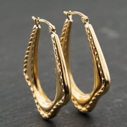 Second Hand Yellow Gold 26mm Oval Patterned Creole Earrings 41173931