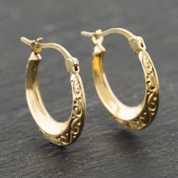 Second Hand Yellow Gold 19mm Patterned Creole Earrings 41173939