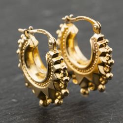 Second Hand 9ct Yellow Gold 18.7mm Victorian Style Spiked Creole Earrings 41173950