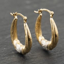 Second Hand Two Colour Gold 18mm Heart Design Patterned Creole Earrings 41173951