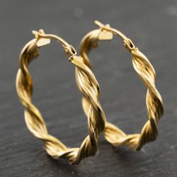 Second Hand 9ct Yellow Gold 25mm Twist Hoop Earrings 41173960