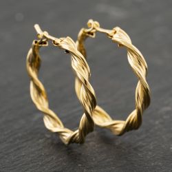 Second Hand 9ct Yellow Gold 24mm Twist Hoop Earrings 41173963