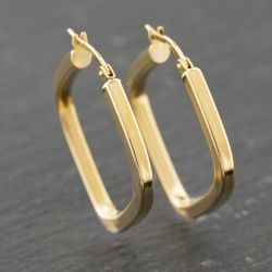 Second Hand 9ct Yellow Gold 31mm Square Shaped Plain Hoop Earrings 41173978