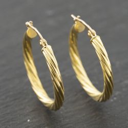 Second Hand 9ct Yellow Gold 27mm Twist Hoop Earrings 41173982