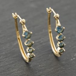 Second Hand 9ct Yellow Gold 22mm Blue Topaz Set Hoop Earrings 41173998