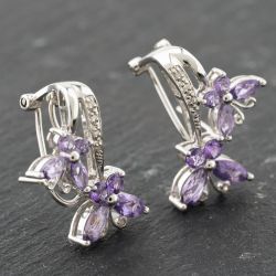 Second Hand 14ct White Gold Amethyst & 0.04ct Diamond Butterfly 21mm Stud Earrings 41174006
