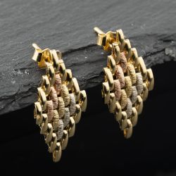 Second Hand 9ct Three Colour Gold 25mm Brick Link Dropper Earrings 41174010