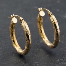 Second Hand Yellow Gold 22mm Patterned Oval Hoop Earrings 41174033