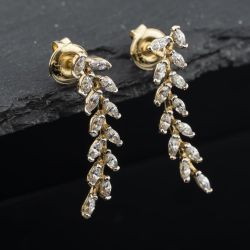 Second Hand 9ct Yellow Gold 23mm Cubic Zirconia Leaf Set Stud Earrings 41174038