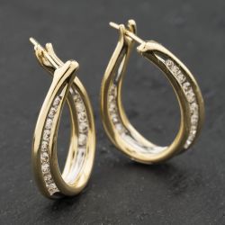Second Hand 9ct Yellow Gold 22mm 0.50ct Diamond Set Hoop Earrings 41174042
