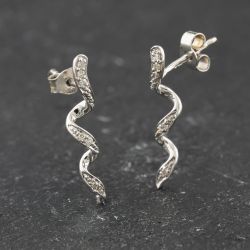 Second Hand 9ct White Gold 19.8mm Diamond Wave Dropper Earrings 41174048