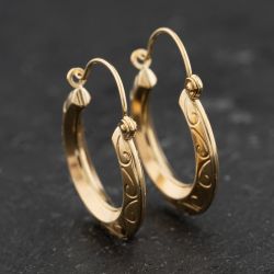 Second Hand Yellow Gold 22mm Patterned Creole Earrings 41174066