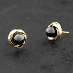 Second Hand Yellow Gold 8mm Onyx Set Knot Stud Earrings 41174079