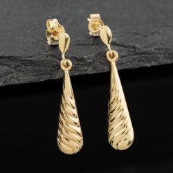 Second Hand Yellow Gold 28mm Patterned Dropper Earrings 41174102