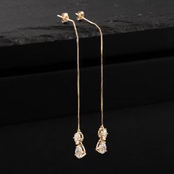 Second Hand Yellow Gold 65mm Cubic Zirconia Set Chain Dropper Earrings 41174104