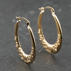Second Hand Yellow Gold 24.7mm Celtic Hearts Pattern Creole Earrings 41174114