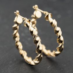 Second Hand Yellow Gold 26.5mm Twisted Hoop Earrings 41174116
