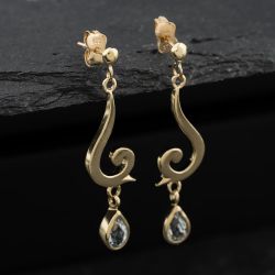 Second Hand Yellow Gold 38mm Blue Topaz Set Dropper Earrings 41174134