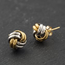 Second Hand Two Colour Gold Double Strand Knot Stud Earrings 41174144