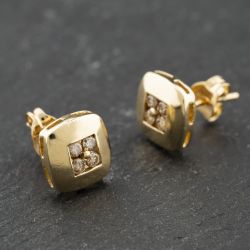 Second Hand 9ct Yellow Gold Diamond Cushion Shape Four Stone Stud Earrings 41174151
