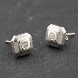 Second Hand 9ct White Gold Diamond Cushion Stud Earrings 41174180