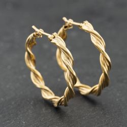 Second Hand 9ct Yellow Gold Twist Hoop Earrings 41174190