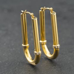 Second Hand 9ct Two Colour Gold Oval Tube Creole Earrings 41174194