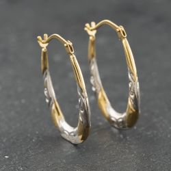 Second Hand Yellow Gold Oval Patterned Creole Earrings 41174203