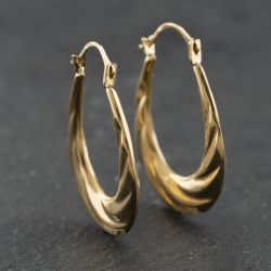 Second Hand Yellow Gold Oval Embossed Creole Earrings 41174206