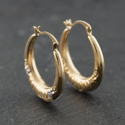 Second Hand Yellow Gold Mum Patterned Creole Earrings 41174216
