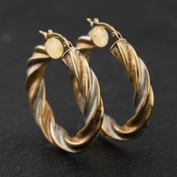 Second Hand 9ct Three Colour Gold 30mm Twist Hoop Earrings 41174230