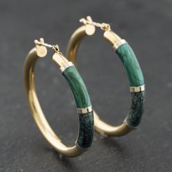 Second Hand 9ct Yellow Gold 31mm Green Enamel Decoration Hoop Earrings 41174245