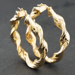 Second Hand 9ct Yellow Gold 45mm Twisted Hoop Earrings 41174252