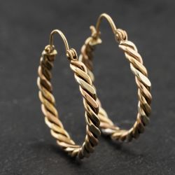 Second Hand 9ct Three Colour Gold 27mm Twisted Hoop Earrings 41174271