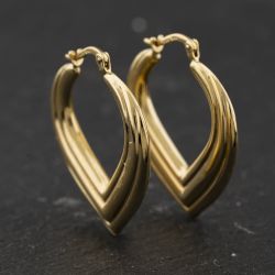 Second Hand 14ct Yellow Gold Ridged Heart Shape 30.2mm Creole Earrings 41174277