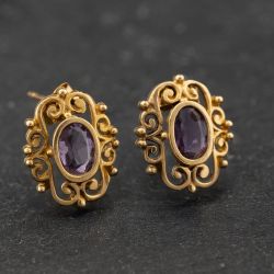 Second Hand 9ct Yellow Gold 12mm Amethyst Oval Stud Earrings 41174284