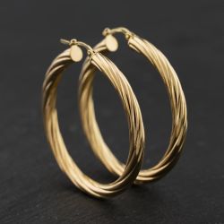 Second Hand 9ct Yellow Gold 41mm Twist Hoop Earrings 41174305