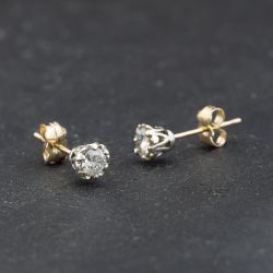 Second Hand 9ct Two Colour Gold 4.5mm Diamond Stud Earrings 41174319