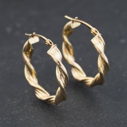 Second Hand 9ct Yellow Gold 22mm Twisted Hoop Earrings 41174325