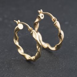Second Hand 9ct Yellow Gold 22mm Twisted Hoop Earrings 41174326
