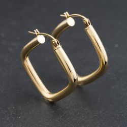 Second Hand 9ct Yellow Gold 25mm Squared Hoop Earrings 41174327