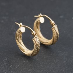 Second Hand 9ct Yellow Gold 17mm Mesh Textured Hoop Earrings 41174331