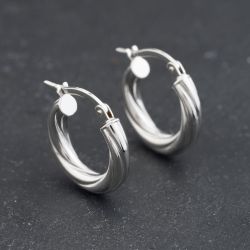 Second Hand 9ct White Gold 17mm Twisted Hoop Earrings 41174332