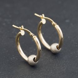 Second Hand 9ct Yellow Gold 17mm Textured Sliding Roller Ball Hoop Earrings 41174333