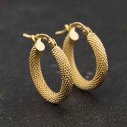 Second Hand 9ct Yellow Gold Patterned 16mm Hoop Earrings 41174343